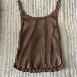 Brown Ribbed Women's Top
